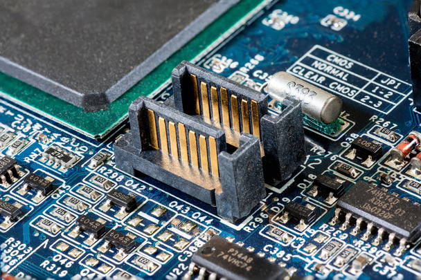 Computer motherboard closeup,  SATA plug - Photo, Image