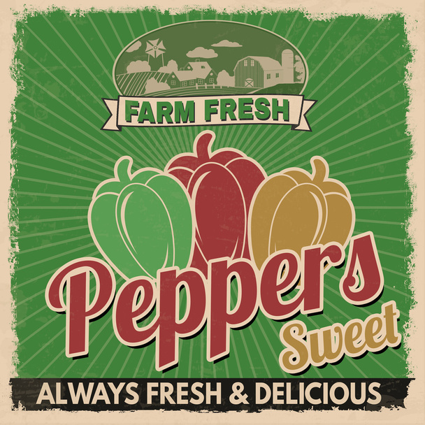 Sweet peppers retro poster - Vector, Image