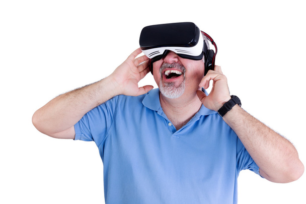 Laughing man with virtual reality glasses - Valokuva, kuva
