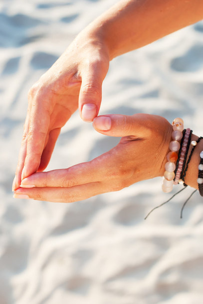 Hippie Human Woman Hand Form Heart Sand Beach - Фото, зображення