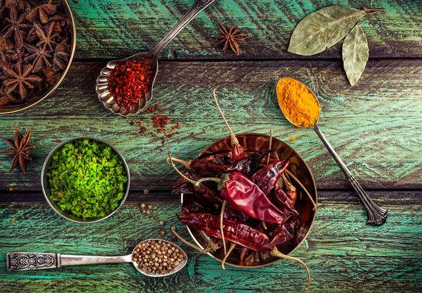 Spices at the green table - Photo, image
