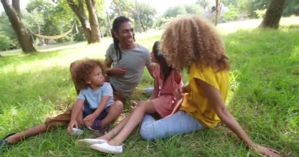 Afrikalı-Amerikalı aile rahatlatıcı Park'ta bir ağacın altında - Video, Çekim
