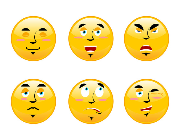 Set of emoticons on white background. Cartoon facial emotions. S - Vector, Image
