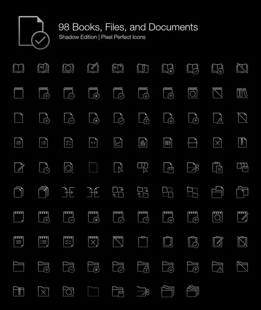 Knihy soubory a dokumenty dokonalé ikony (styl čáry) stínové vydání - Vektor, obrázek