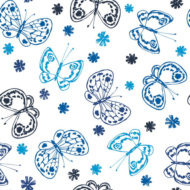 vector seamless cute naive hand drawn butterfly silhouettes pattern - Vector, Imagen