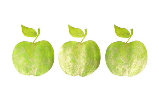 Tres manzanas verdes dibujadas a mano sobre fondo blanco para su diseño
 - Foto, Imagen