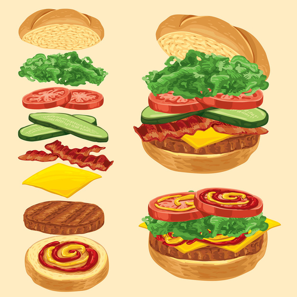 Ilustração de hambúrguer saboroso
  - Vetor, Imagem