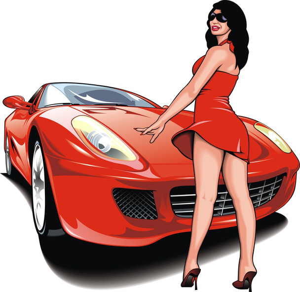 nice girl and my original design car - Vector, Image