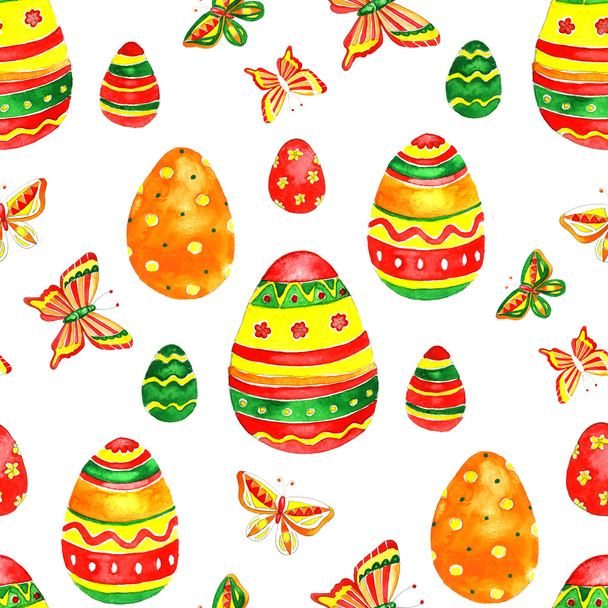 Watercolor easter eggs spring ornament - Fotoğraf, Görsel