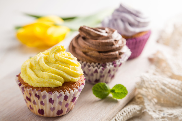 Selection of colorful cupcakes, white background - Foto, immagini