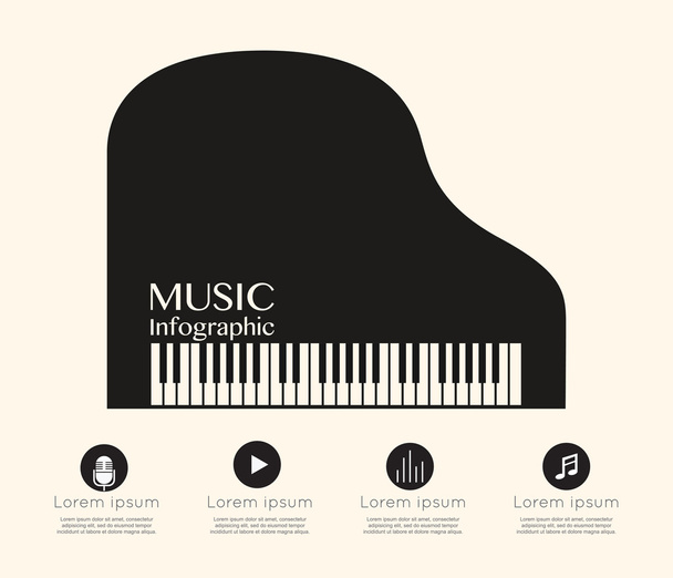 Infographic της μουσικής με πιάνο στην κορυφή. - Διάνυσμα, εικόνα