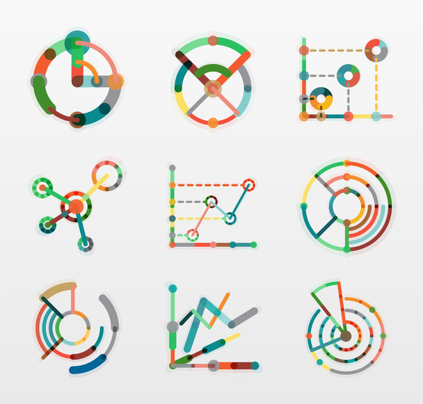 Conjunto de logotipo de gráfico de línea delgada. Iconos gráficos moderno estilo plano colorido
 - Vector, imagen