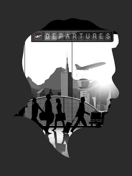 Double exposure vector with airport background - Vector, Image