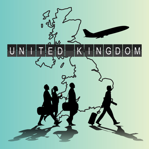 Γράφημα σιλουέτα άτομα στο αεροδρόμιο για Ηνωμένο Βασίλειο  - Διάνυσμα, εικόνα