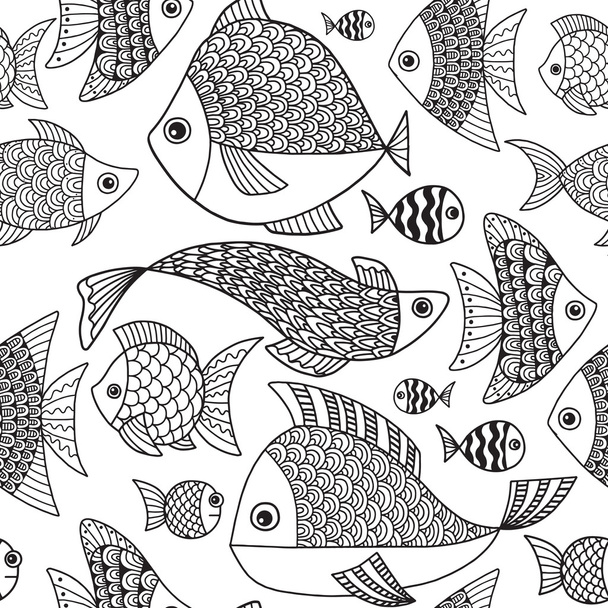 Vector seamless pattern. Funny  fishes - Vetor, Imagem
