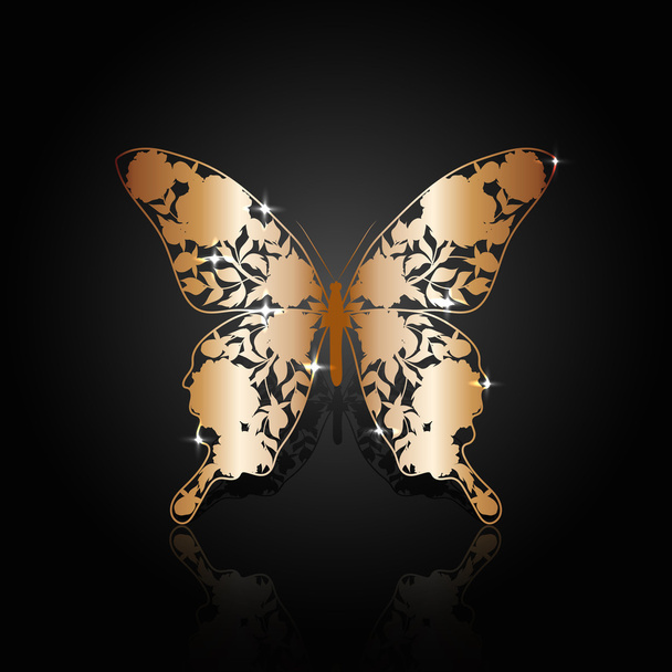 Copper abstract butterfly on black background - Vetor, Imagem