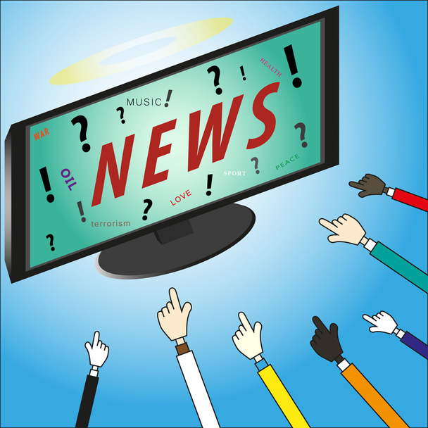 Concept.News is our god on lcd tv with hands - Vector, Image