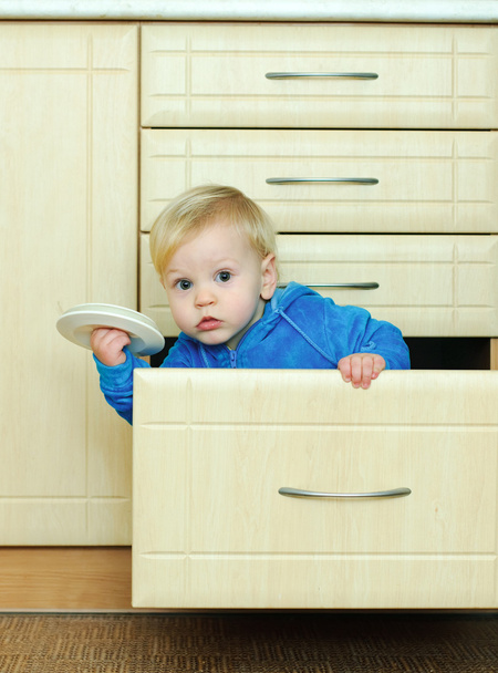 Boy in the kitchen cabinet - Photo, Image