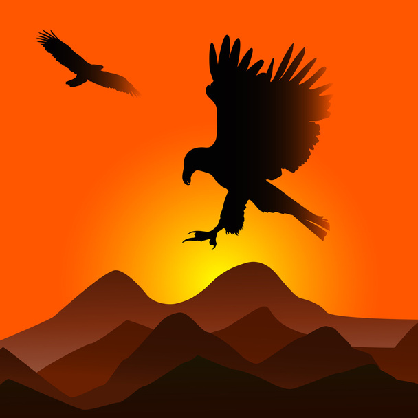 Закат с орлами
 - Вектор,изображение