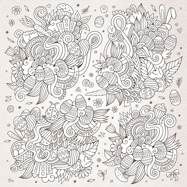 Sketchy doodles cartoon set of Easter objects - Vector, Image