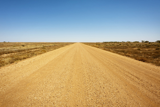 ein langer, gerader Feldweg in der Wüste. - Foto, Bild