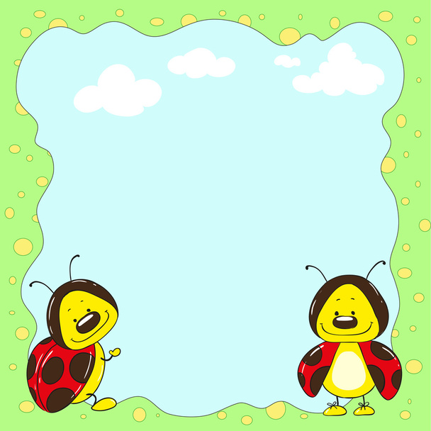 Χαριτωμένο ladybugs πλαίσιο κινούμενα σχέδια χαρακτήρα - Διάνυσμα, εικόνα