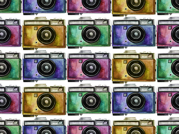 Watercolor vintage camera pattern - Photo, Image