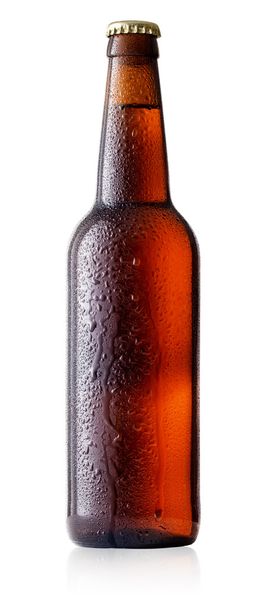 Frío botella de cerveza marrón con gotas
 - Foto, Imagen