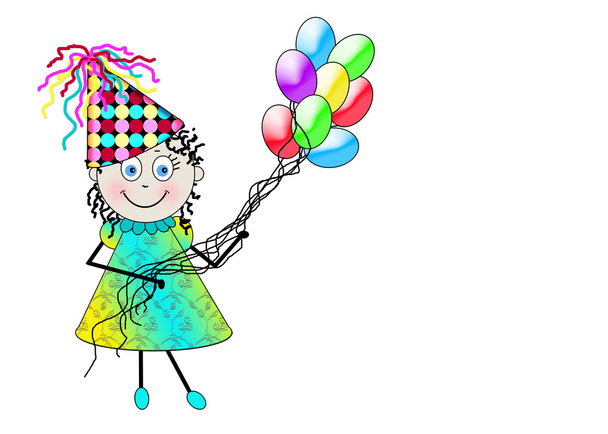 Achtergrond - leuk vrouwelijke personage - Birthday Party kleding - ballonnen - Foto, afbeelding