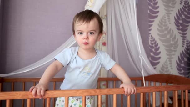 Baby Boy Standing in Crib - Footage, Video