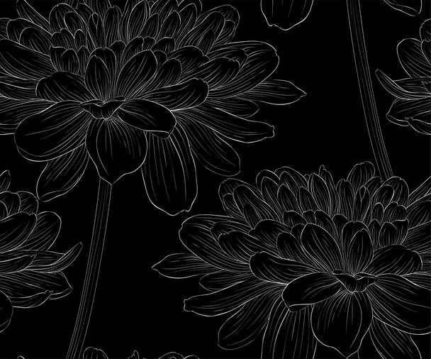 beautiful black and white seamless pattern in  dahlia  - Вектор, зображення