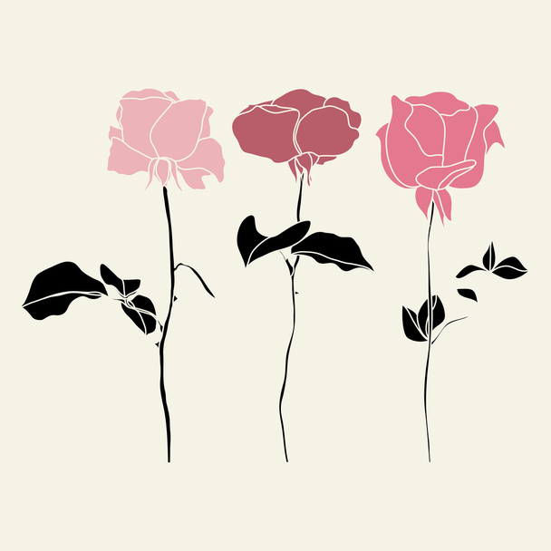 Vector set of pink roses illustraton - Διάνυσμα, εικόνα