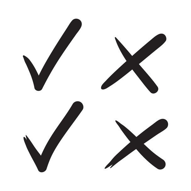Marca de verificación vector dibujado a mano icono, marca incorrecta, marca de verificación de boceto, negro sobre blanco
 - Vector, imagen