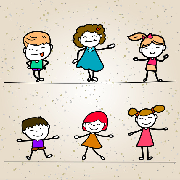 Set of Hand drawing cartoon happy kids - Vector, Image