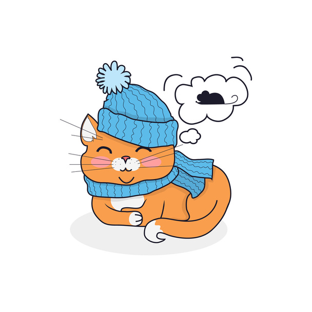 Sleeping Cat in Hat and Scarf Design - ベクター画像