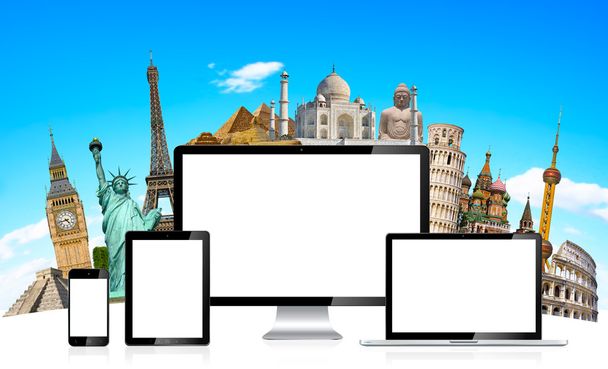 Famous monuments of the world and tech devices - Photo, Image