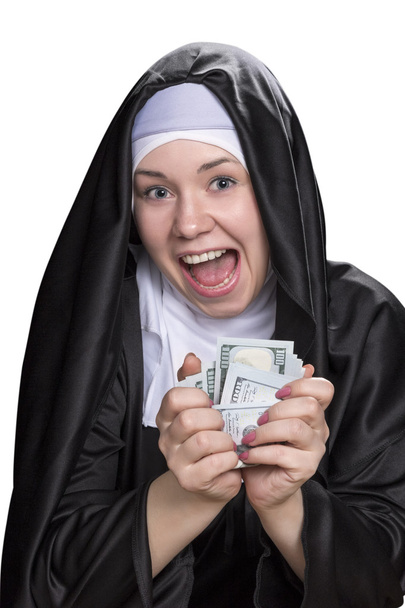 Joyous nun with money - Фото, зображення
