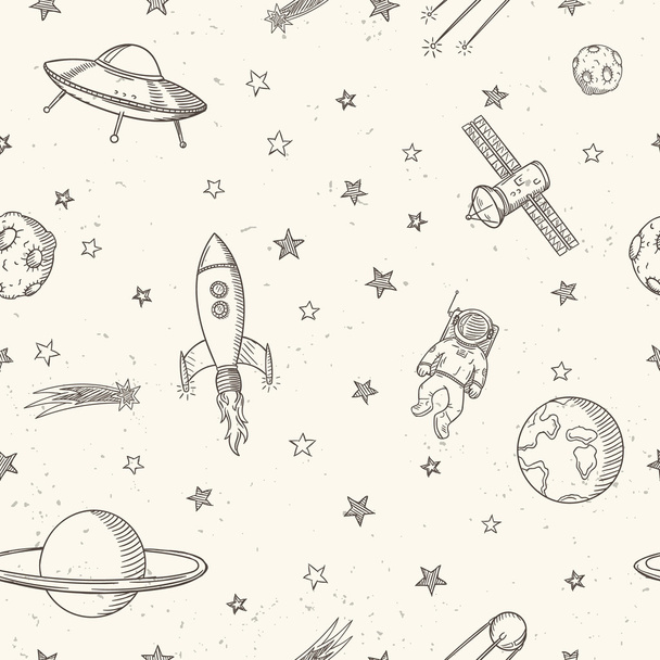 Hand drawn astronomy doodle seamless pattern. - Vector, Image