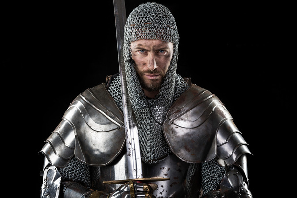 Medieval Warrior with chain mail armour and sword - Foto, imagen