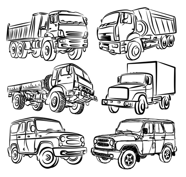 Эскизы грузовиков и внедорожников
.  - Фото, изображение