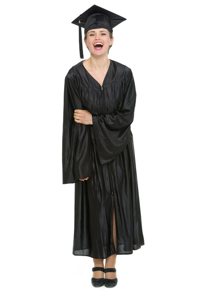 Full length portrait of happy graduation student woman isolated - Фото, изображение