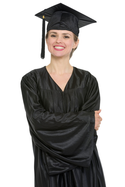 Portrait of happy graduation student woman isolated - Photo, Image