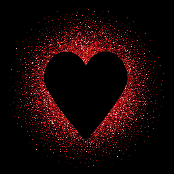 Black heart on the red glittering background - Вектор, зображення