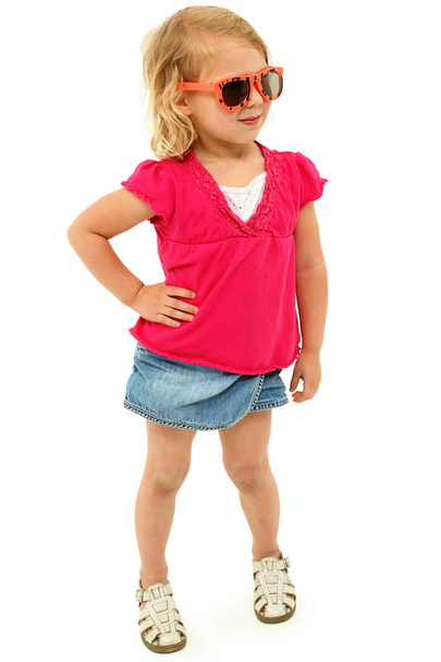 Adorable Preschool Girl with Sassy Attitude in Sunglasses - Photo, Image