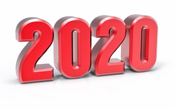 3D na białym tle czerwony 2020 roku - Zdjęcie, obraz