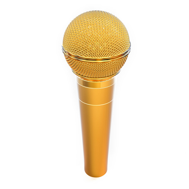 3d Odizolowany Złoty Mikrofon - Zdjęcie, obraz