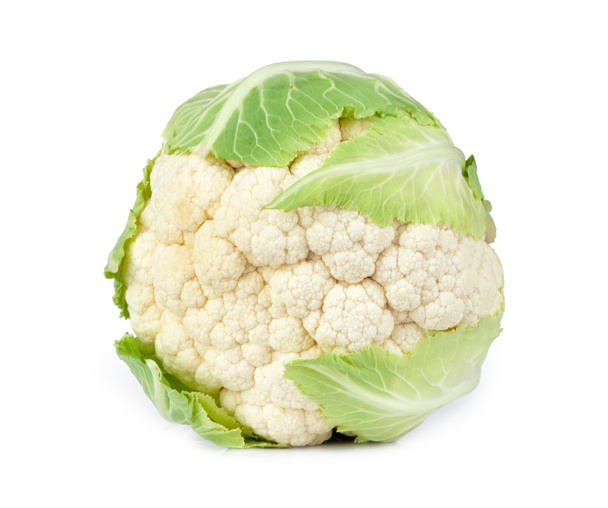 Cauliflower and green leaf on white background - Photo, image