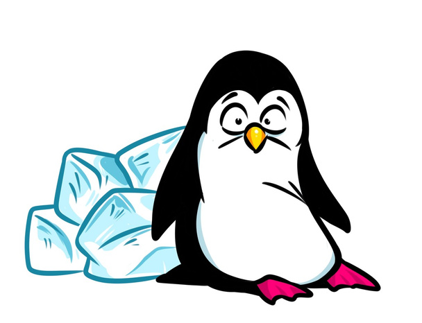 Pingüino de dibujos animados sobre hielo
 - Foto, Imagen