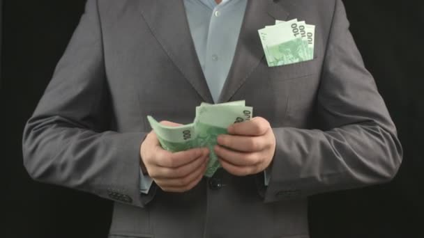 Samec ruce počítání euro. Peníze, bohatství, investice, podnikání - Záběry, video
