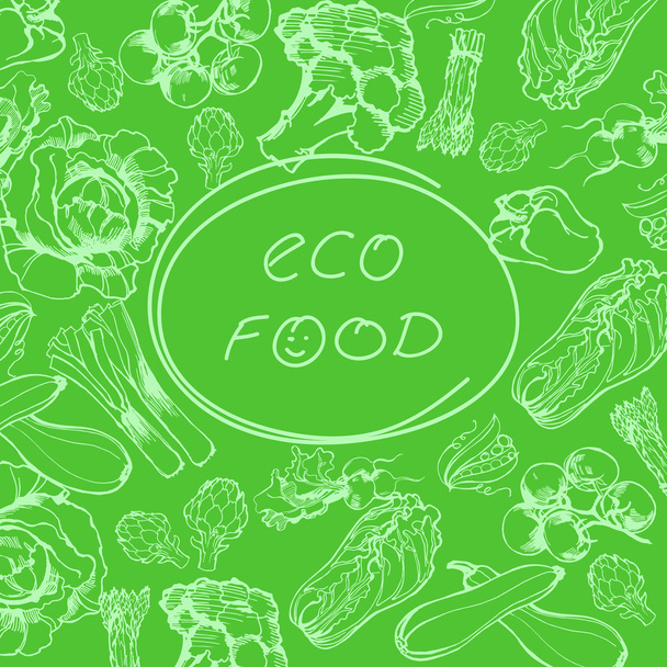 Eco food background. Hand drawn sketch vegetable. Vector illustration - Вектор,изображение
